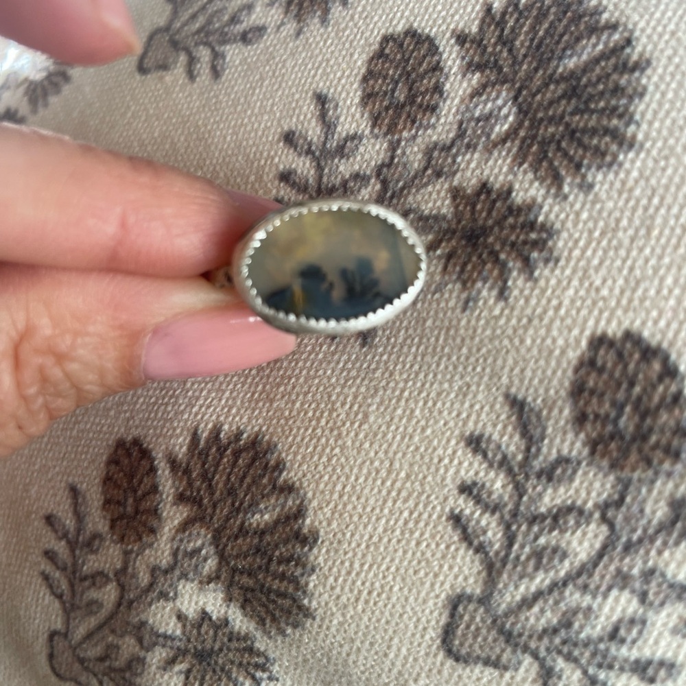 Artisan Sterling, silver, hand-stamped dendrite agate ring. Earthy grounding,